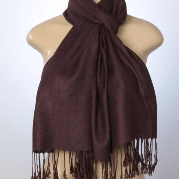 Oussum Large Silky Viscose Scarf Brown Lightweight Soft Shawl for Gifts - Picture 4 of 6